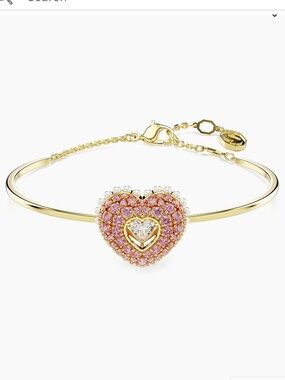 Swarovski Idyllia Gold Bangle with Pink Pavé Heart and Cz floating Center Stone